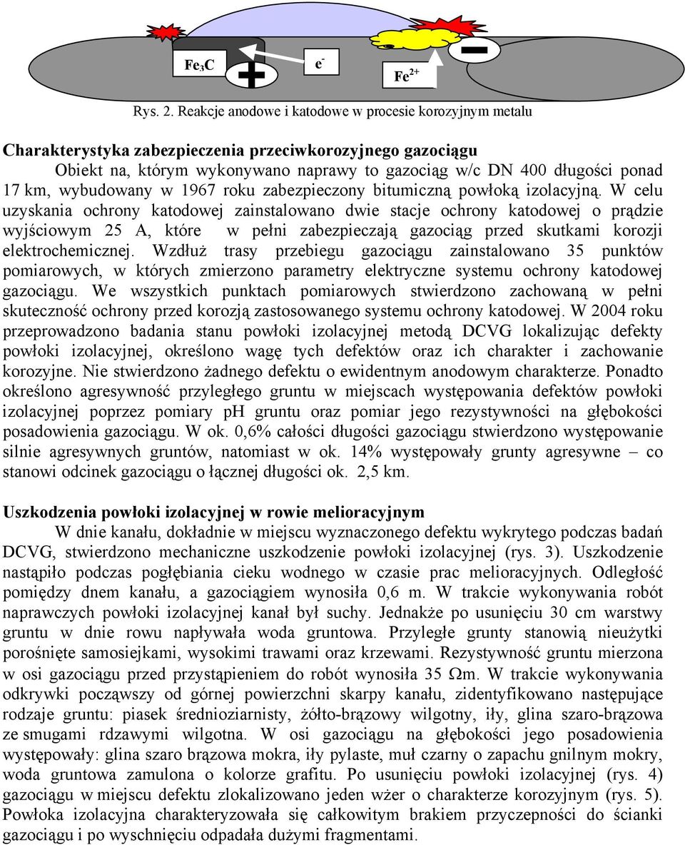 Reakcje anodowe i katodowe w procesie korozyjnym metalu Charakterystyka zabezpieczenia przeciwkorozyjnego gazociągu Obiekt na, którym wykonywano naprawy to gazociąg w/c DN 400 długości ponad 17 km,