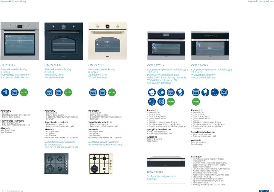 programy pieczenia Wyświetlacz tekstowy LCD Sterowanie dotykowe OCM 25600 X Kompaktowy piekarnik multifunkcyjny 12 funkcji Wyświetlacz graficzny Sterowanie dotykowe Booster Blokada przycisków przed