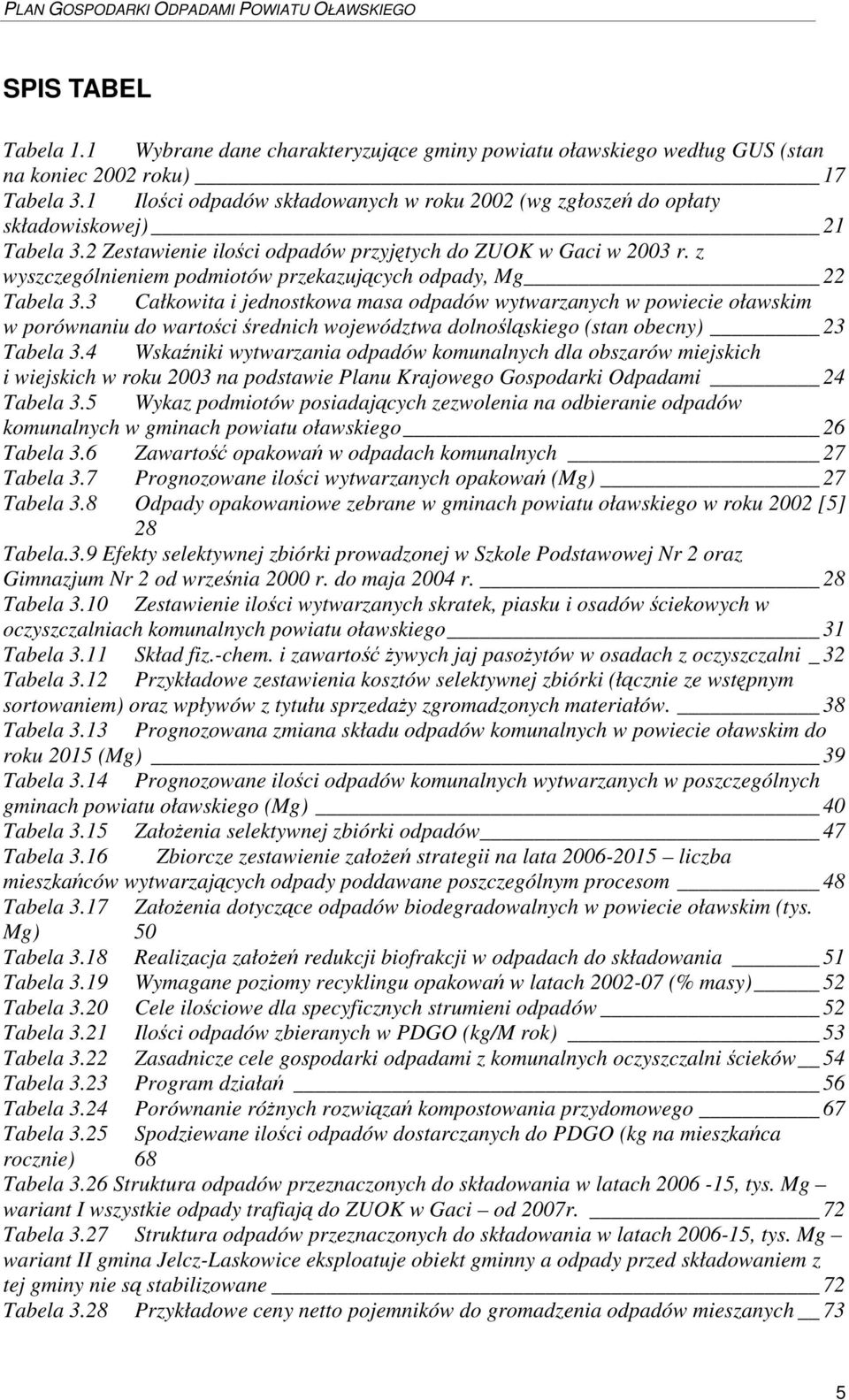 z wyszczególnieniem podmiotów przekazujcych odpady, Mg 22 Tabela 3.