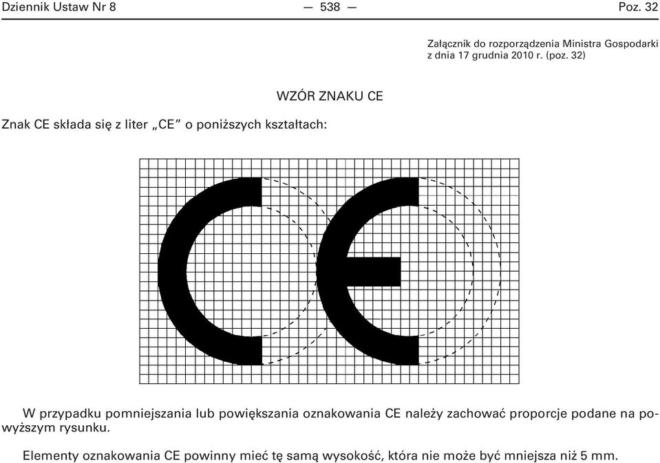 32) Znak CE składa się z liter CE o poniższych kształtach: WZÓR ZNAKU CE W przypadku