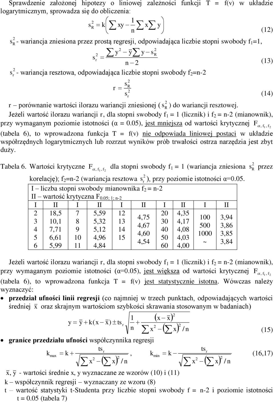 Jeżeli wrtość ilorzu wricji r, dl topi woody f = (liczik) i f = - (miowik), przy wymgym poziomie itotości (α = 0.