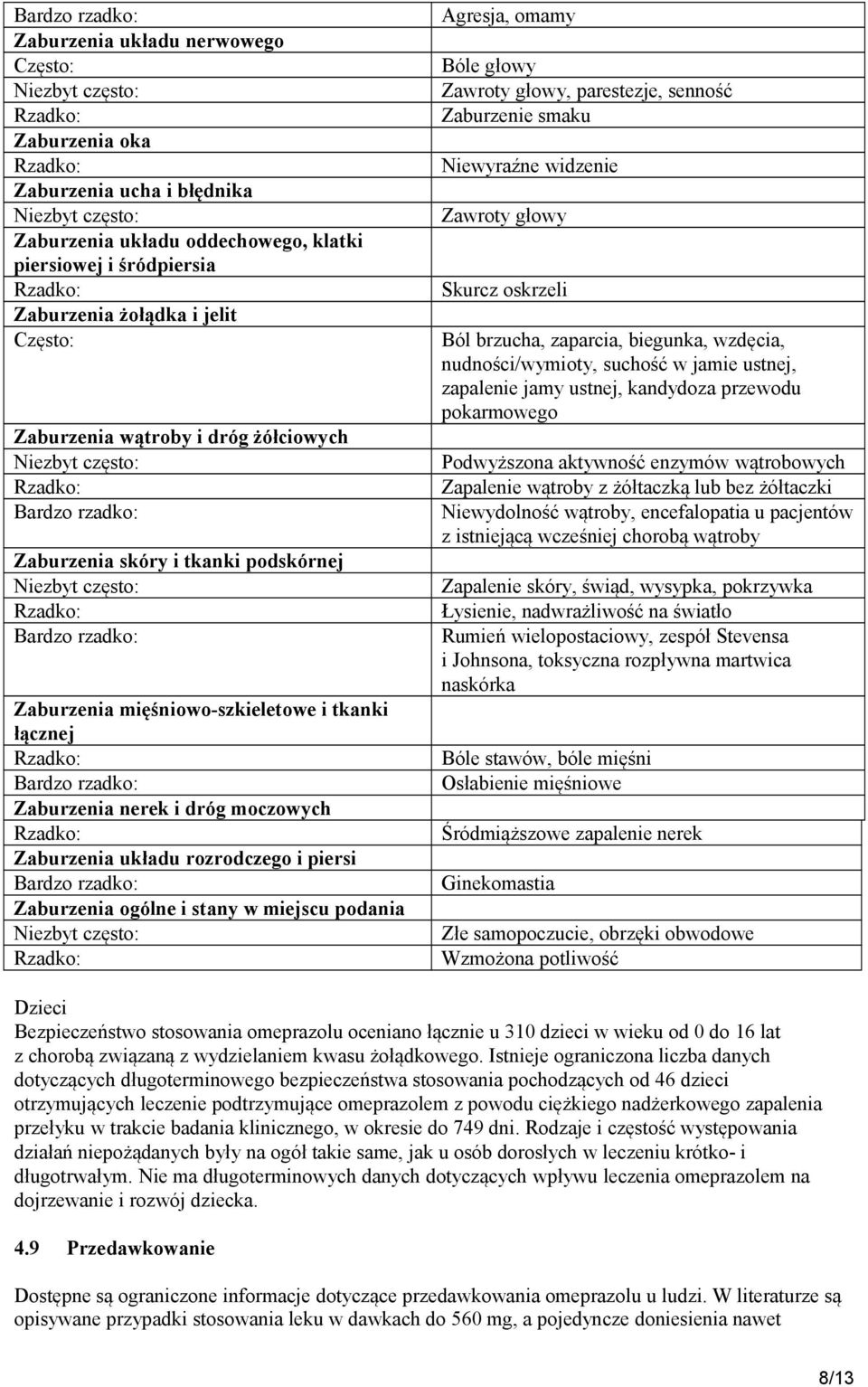 tkanki łącznej Bardzo rzadko: Zaburzenia nerek i dróg moczowych Zaburzenia układu rozrodczego i piersi Bardzo rzadko: Zaburzenia ogólne i stany w miejscu podania Niezbyt często: Agresja, omamy Bóle