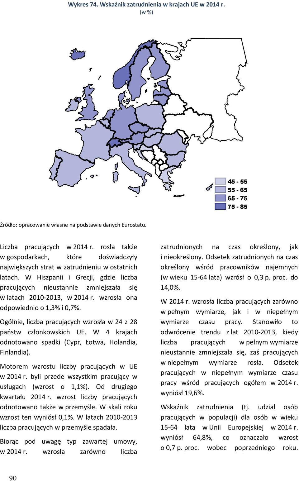 W Hiszpanii i Grecji, gdzie liczba pracujących nieustannie zmniejszała się w latach 21-213, w 214 r. wzrosła ona odpowiednio o 1,3 i,7.