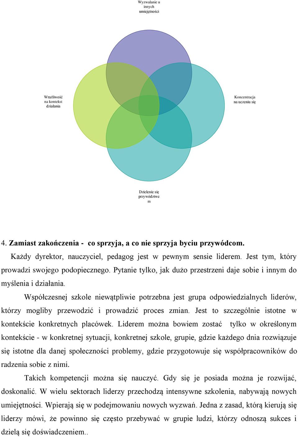 Współczesnej szkole niewątpliwie potrzebna jest grupa odpowiedzialnych liderów, którzy mogliby przewodzić i prowadzić proces zmian. Jest to szczególnie istotne w kontekście konkretnych placówek.