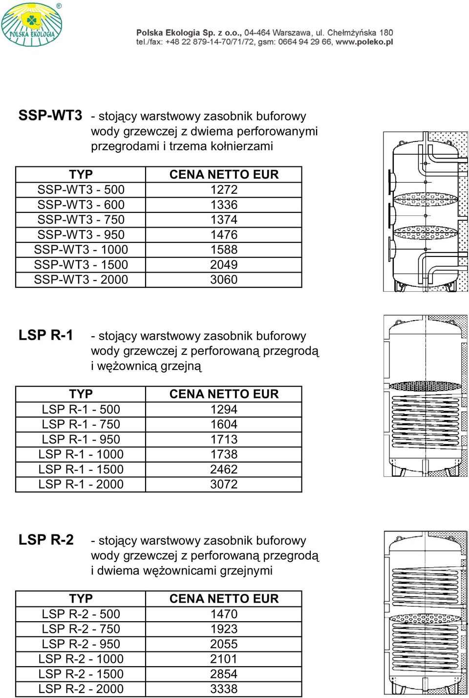 ownic grzejn LSP R-1-500 1294 LSP R-1-750 1604 LSP R-1-950 1713 LSP R-1-1000 1738 LSP R-1-1500 2462 LSP R-1-2000 3072 LSP R-2 - stoj cy warstwowy zasobnik buforowy