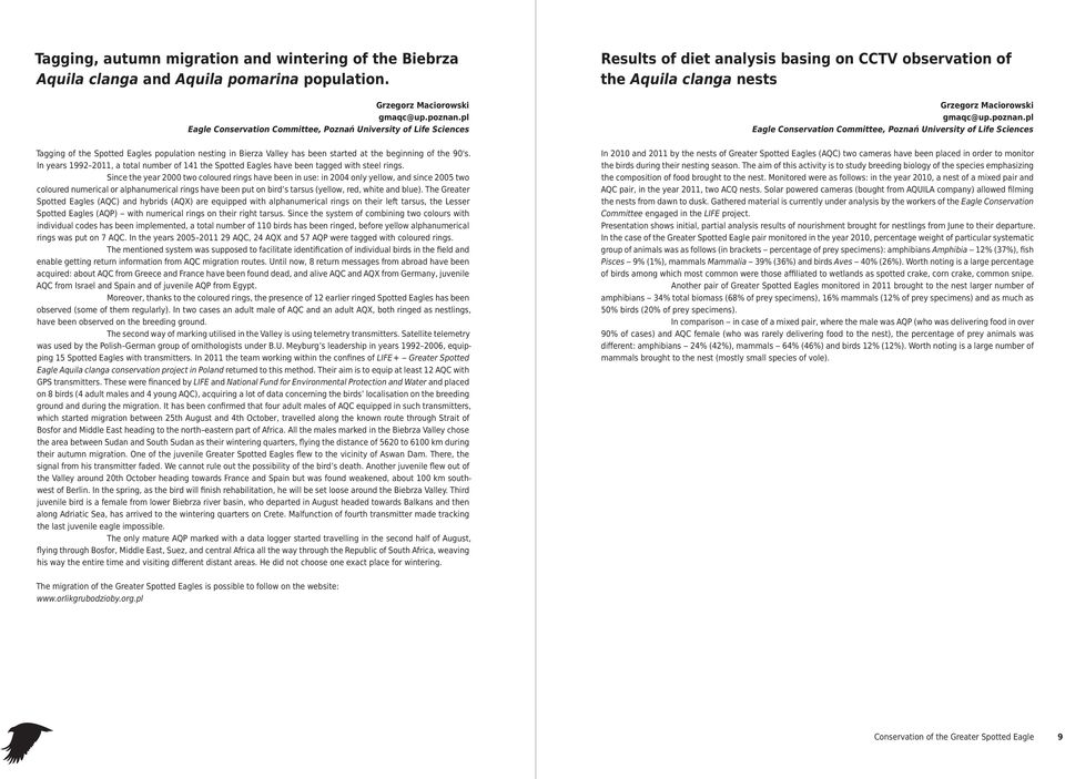 In years 1992 2011, a total number of 141 the Spotted Eagles have been tagged with steel rings.