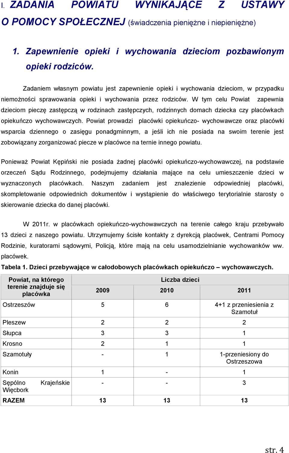 W tym celu Powiat zapewnia dzieciom pieczę zastępczą w rodzinach zastępczych, rodzinnych domach dziecka czy placówkach opiekuńczo wychowawczych.