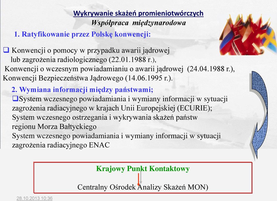 ), Konwencji o wczesnym powiadamianiu o awarii jądrowej (24.04.1988 r.), Konwencji Bezpieczeństwa Jądrowego (14.06.1995 r.). 2.