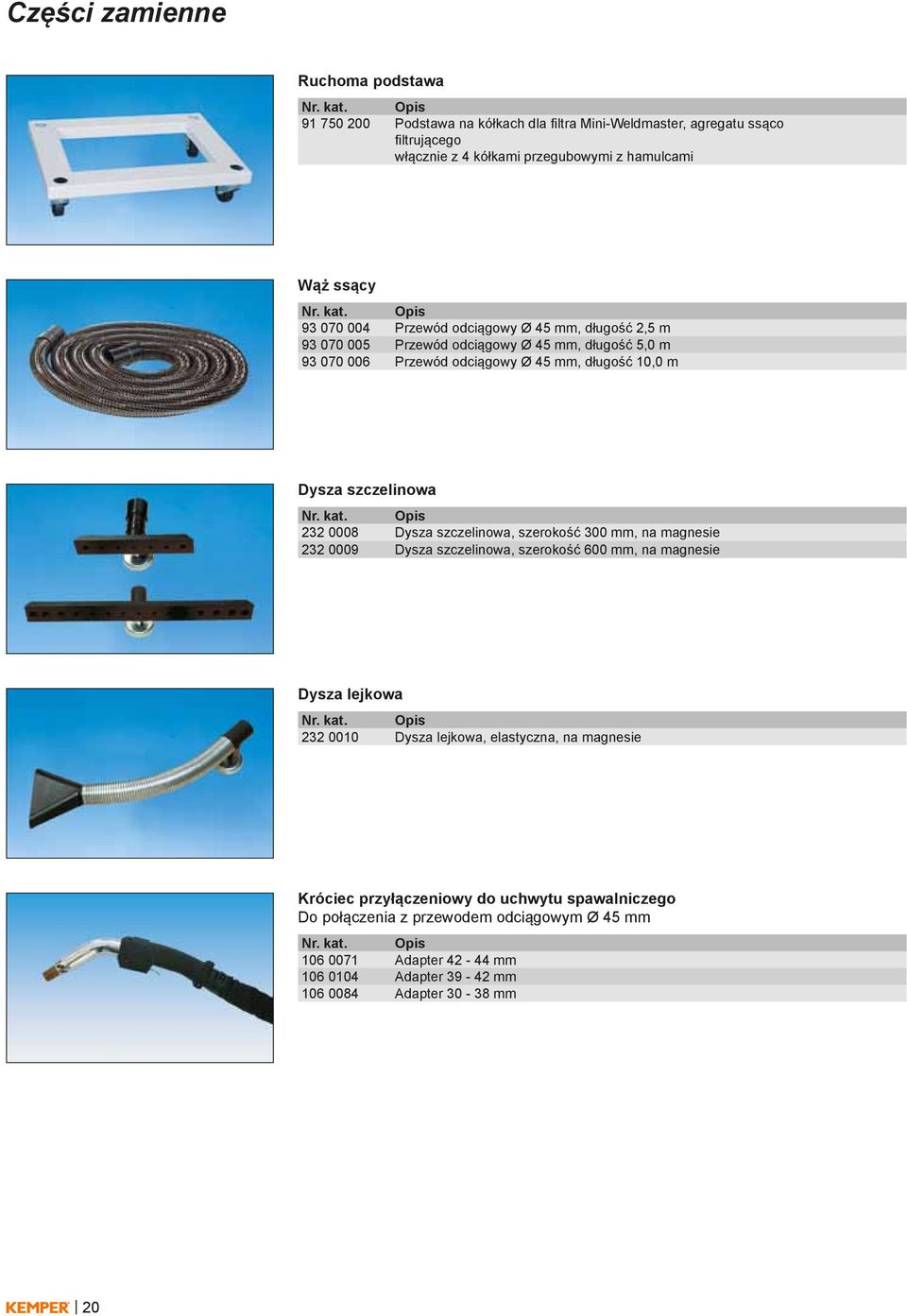 232 0008 Dysza szczelinowa, szerokość 300 mm, na magnesie 232 0009 Dysza szczelinowa, szerokość 600 mm, na magnesie Dysza lejkowa 232 0010 Dysza lejkowa, elastyczna, na