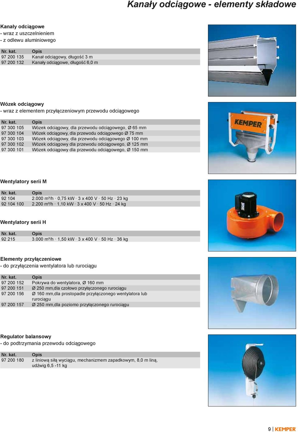 Wózek odciągowy, dla przewodu odciągowego Ø 100 mm 97 300 102 Wózek odciągowy dla przewodu odciągowego, Ø 125 mm 97 300 101 Wózek odciągowy dla przewodu odciągowego, Ø 150 mm Wentylatory serii M 92