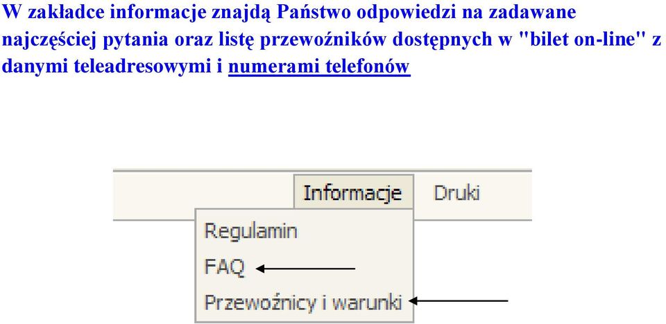 oraz listę przewoźników dostępnych w "bilet