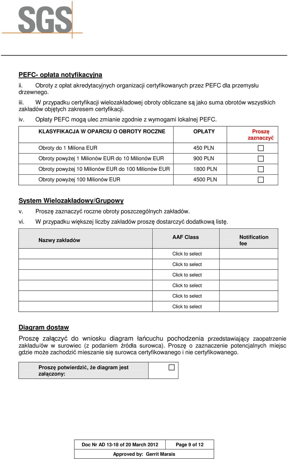 KLASYFIKACJA W OPARCIU O OBROTY ROCZNE OPŁATY Proszę Obroty do 1 Miliona EUR Obroty powyżej 1 Milionów EUR do 10 Milionów EUR Obroty powyżej 10 Milionów EUR do 100 Milionów EUR Obroty powyżej 100