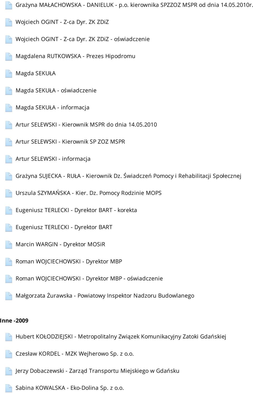 2010 Artur SELEWSKI - Kierownik SP ZOZ MSPR Artur SELEWSKI - informacja Grażyna SUJECKA - RUŁA - Kierownik Dz.