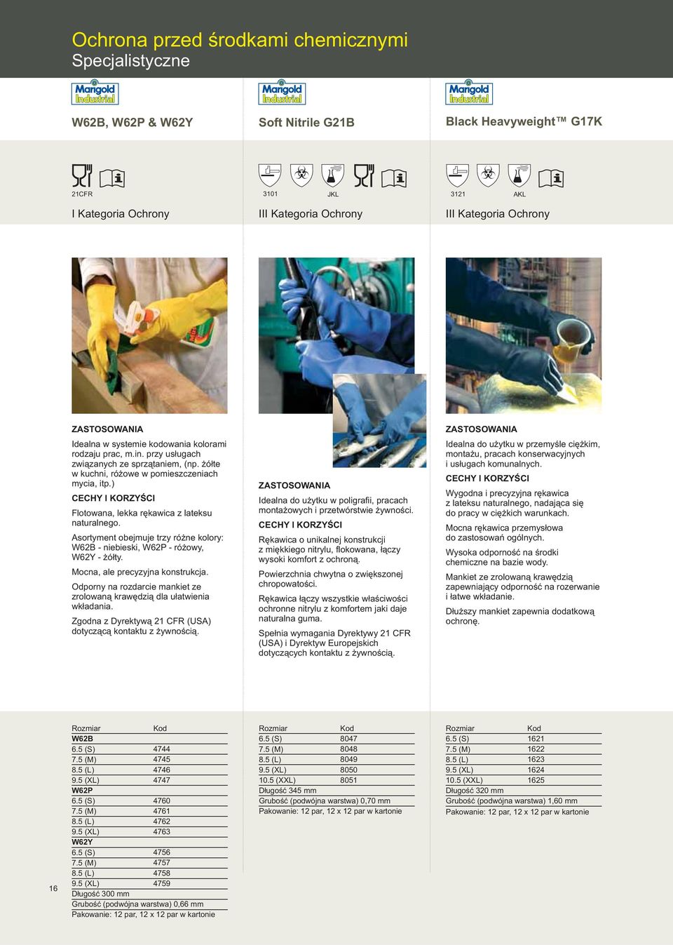 ) Flotowana, lekka rêkawica z lateksu naturalnego. Asortyment obejmuje trzy ró ne kolory: W62B - niebieski, W62P - ró owy, W62Y - ó³ty. Mocna, ale precyzyjna konstrukcja.