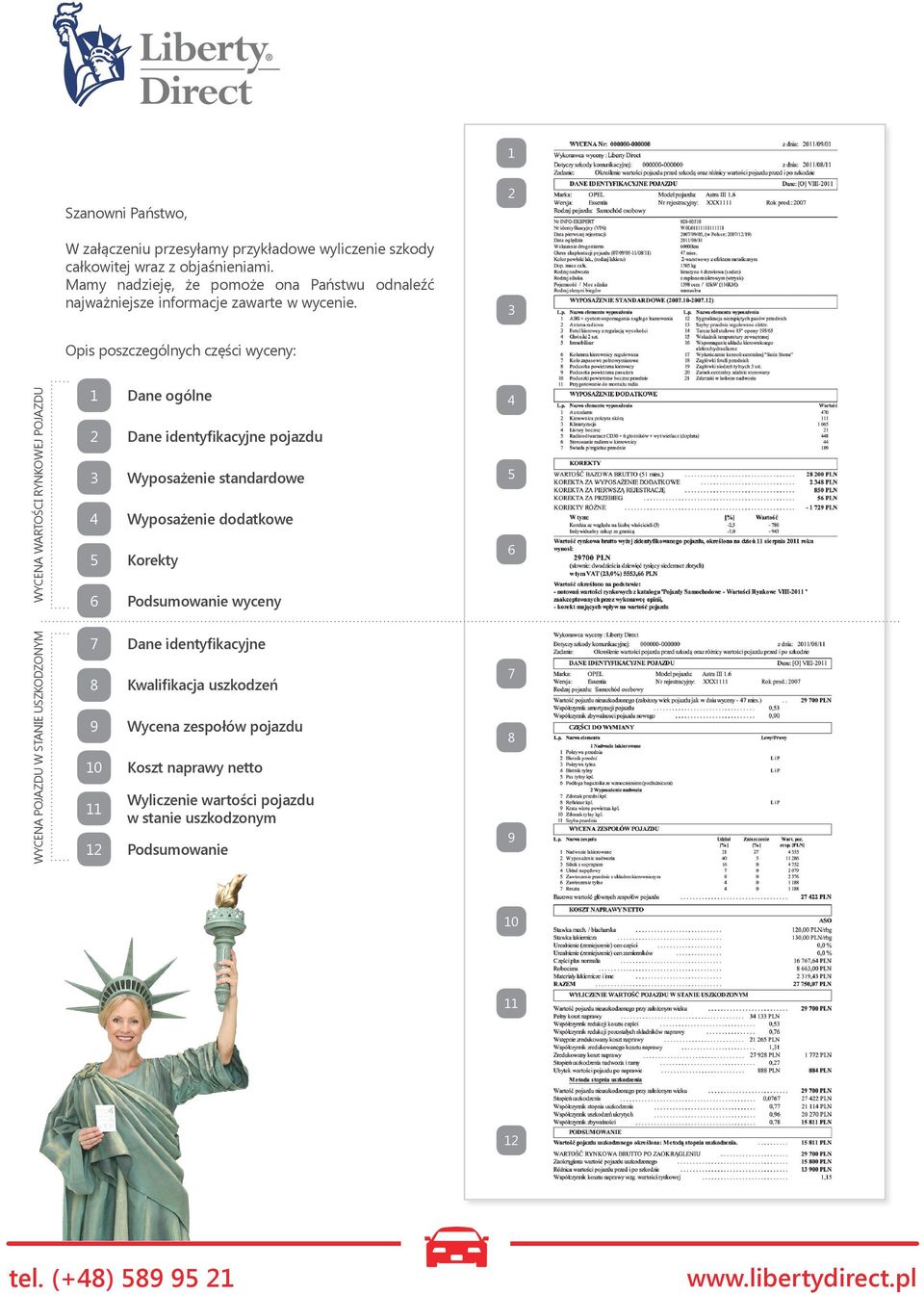 2 3 Opis poszczególnych części wyceny: WYCENA WARTOŚCI RYNKOWEJ POJAZDU 1 Dane ogólne 2 Dane identyfikacyjne pojazdu 3 Wyposażenie standardowe 4