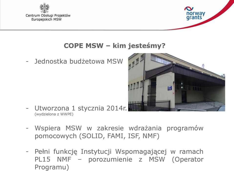 (wydzielona z WWPE) - Wspiera MSW w zakresie wdrażania programów