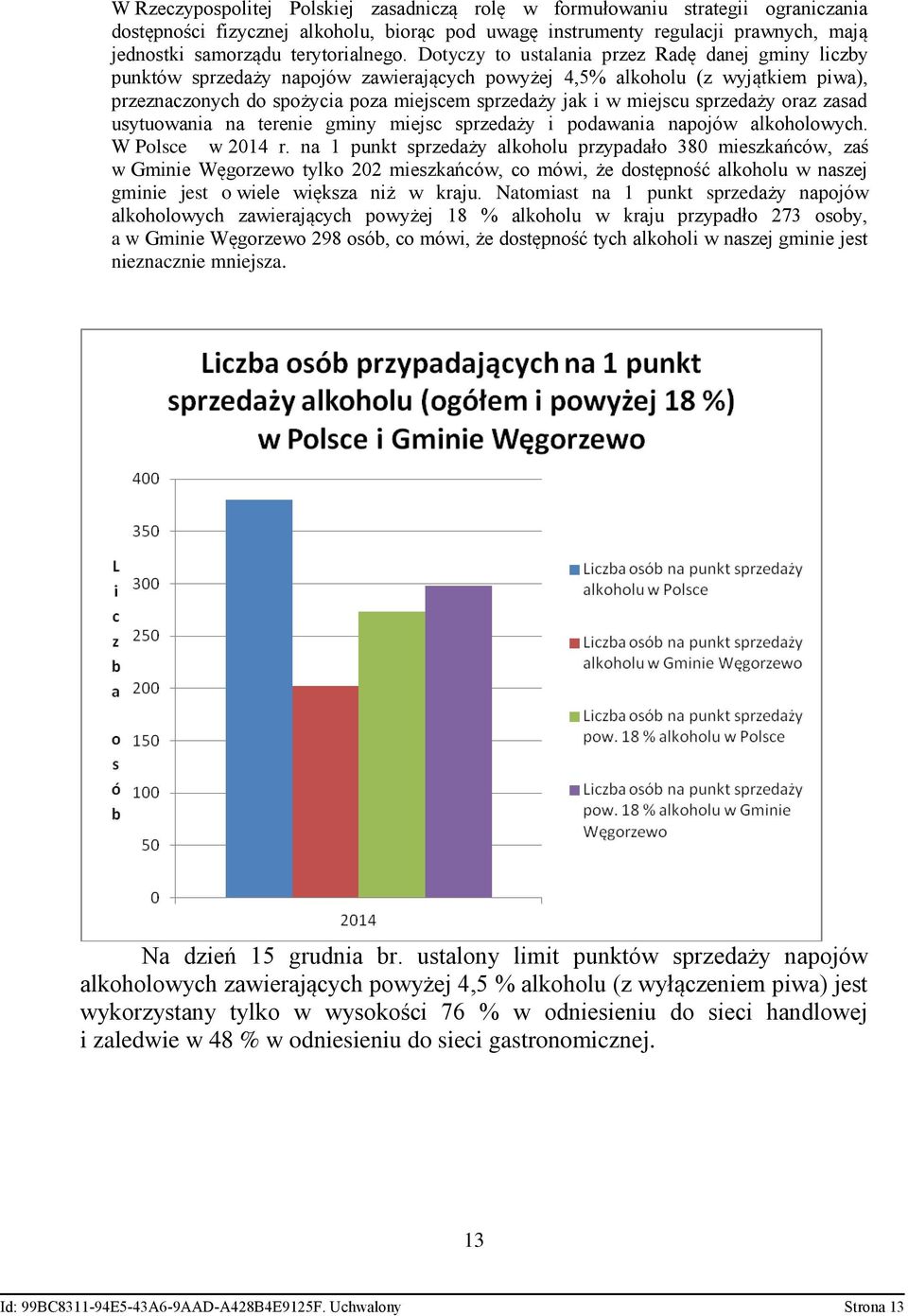 Dotyczy to ustalania przez Radę danej gminy liczby punktów sprzedaży napojów zawierających powyżej 4,5% alkoholu (z wyjątkiem piwa), przeznaczonych do spożycia poza miejscem sprzedaży jak i w miejscu