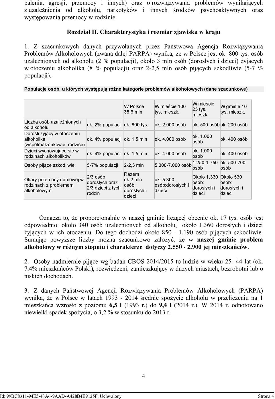 Z szacunkowych danych przywołanych przez Państwowa Agencja Rozwiązywania Problemów Alkoholowych (zwana dalej PARPA) wynika, że w Polsce jest ok. 800 tys.