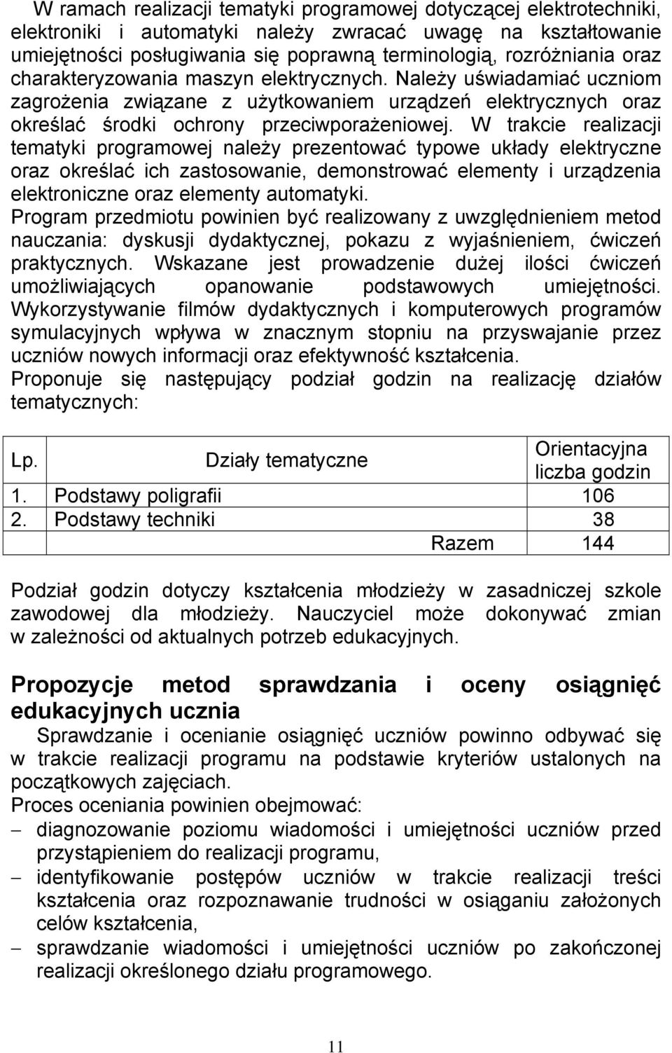 W trakcie realizacji tematyki programowej należy prezentować typowe układy elektryczne oraz określać ich zastosowanie, demonstrować elementy i urządzenia elektroniczne oraz elementy automatyki.