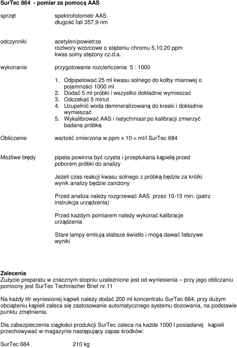 Uzupełnić woda demineralizowaną do kreski i dokładnie wymieszać 5.