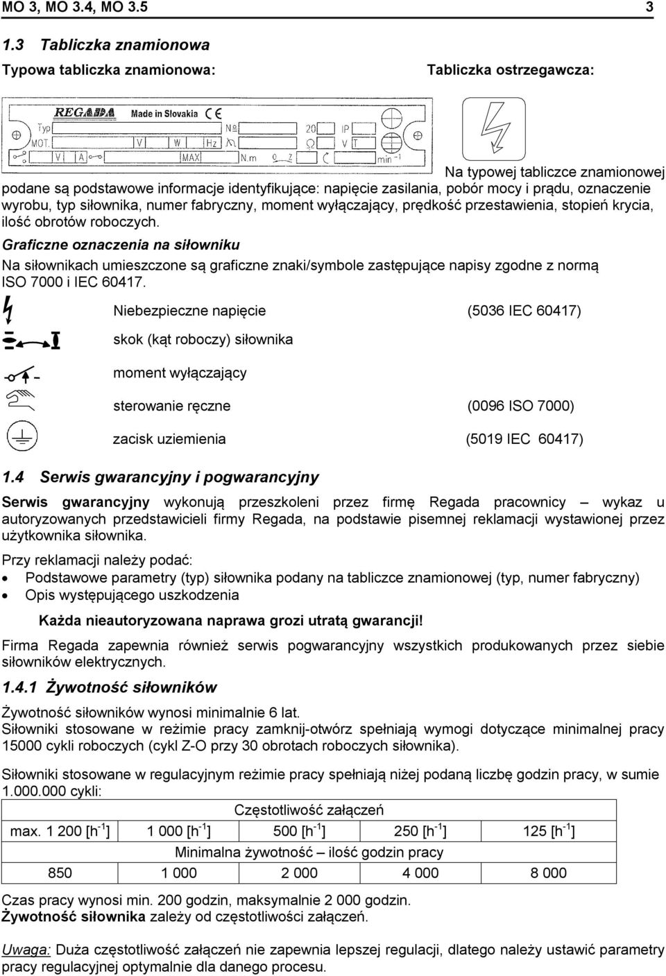 oznaczenie wyrobu, typ siłownika, numer fabryczny, moment wyłączający, prędkość przestawienia, stopień krycia, ilość obrotów roboczych.