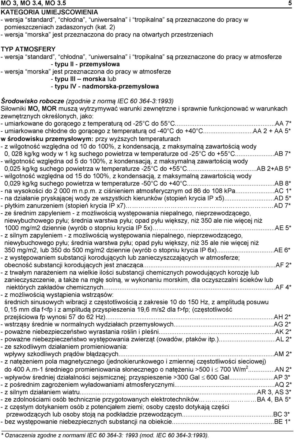 przemysłowa - wersja morska jest przeznaczona do pracy w atmosferze - typu III morska lub - typu IV - nadmorska-przemysłowa Środowisko robocze (zgodnie z normą IEC 60 364-3:1993) Siłowniki MO, MOR