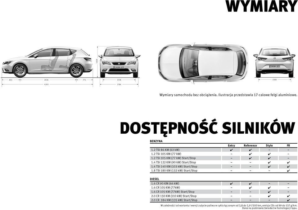 8 TSI 180 KM (132 kw) Start/Stop DIESEL 1.6 CR 90 KM (66 kw) 1.6 CR 105 KM (77kW) 1.6 CR 105 KM (77kW) Start/Stop 2.0 CR 150 KM (110 kw) Start/Stop 2.