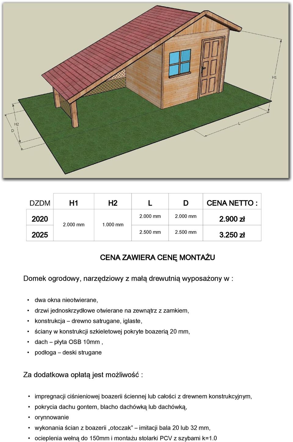 drewutnią wyposażony w : konstrukcja drewno