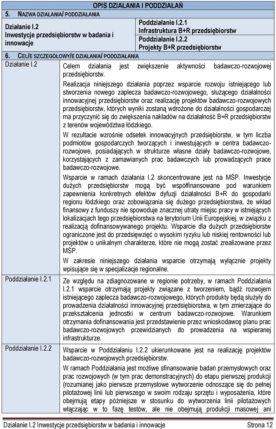 Realizacja niniejszego działania poprzez wsparcie rozwoju istniejącego lub stworzenia nowego zaplecza badawczo-rozwojowego, służącego działalności innowacyjnej przedsiębiorstw oraz realizację