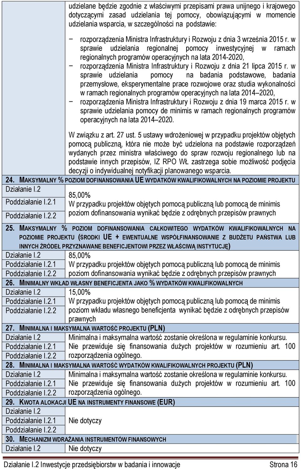 w sprawie udzielania regionalnej pomocy inwestycyjnej w ramach regionalnych programów operacyjnych na lata 2014-2020, rozporządzenia Ministra Infrastruktury i Rozwoju z dnia 21 lipca 2015 r.