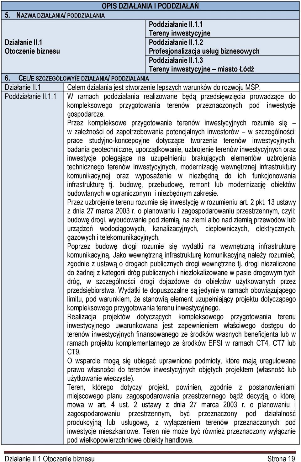 W ramach poddziałania realizowane będą przedsięwzięcia prowadzące do kompleksowego przygotowania terenów przeznaczonych pod inwestycje gospodarcze.