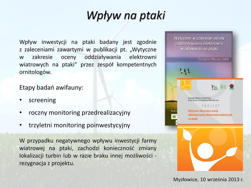 Etapy badań awifauny: screening roczny monitoring przedrealizacyjny trzyletni monitoring poinwestycyjny j j W przypadku