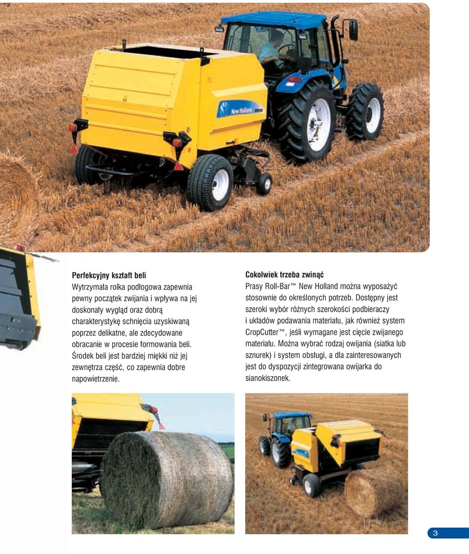 Cokolwiek trzeba zwinąć Prasy Roll-Bar New Holland można wyposażyć stosownie do określonych potrzeb.