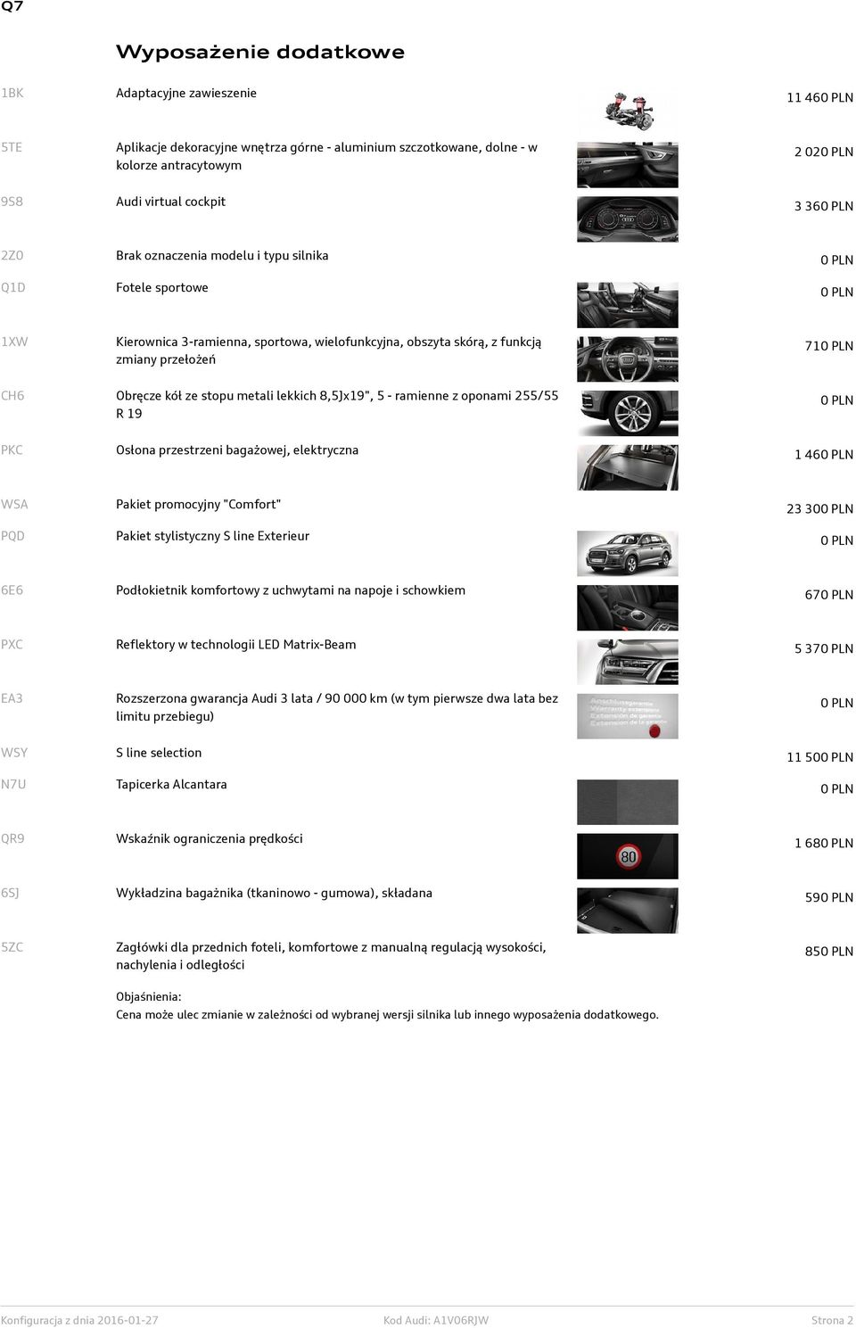 stopu metali lekkich 8,5Jx19", 5 - ramienne z oponami 255/55 R 19 0 PLN PKC Osłona przestrzeni bagażowej, elektryczna 1 460 PLN WSA Pakiet promocyjny "Comfort" 23 300 PLN PQD Pakiet stylistyczny S