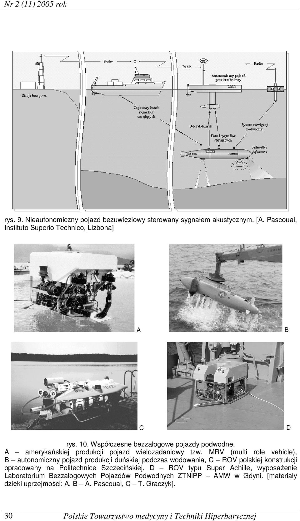 MRV (multi role vehicle), B autonomiczny pojazd produkcji duńskiej podczas wodowania, C ROV polskiej konstrukcji opracowany na Politechnice Szczecińskiej, D