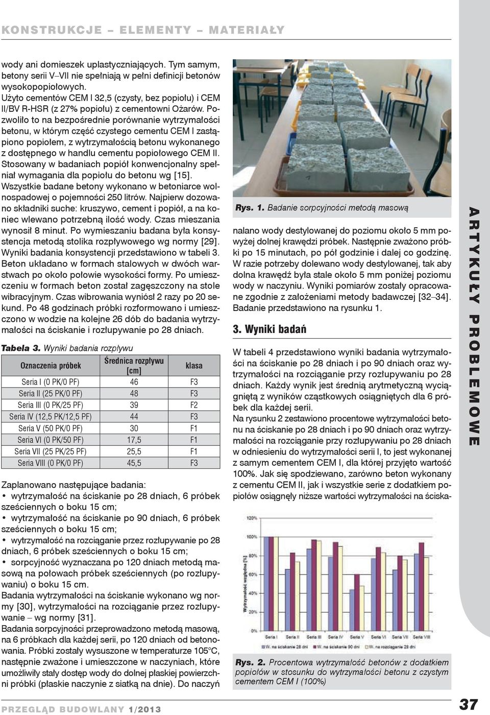 Pozwoliło to na bezpośrednie porównanie wytrzymałości betonu, w którym część czystego cementu CEM I zastąpiono popiołem, z wytrzymałością betonu wykonanego z dostępnego w handlu cementu popiołowego