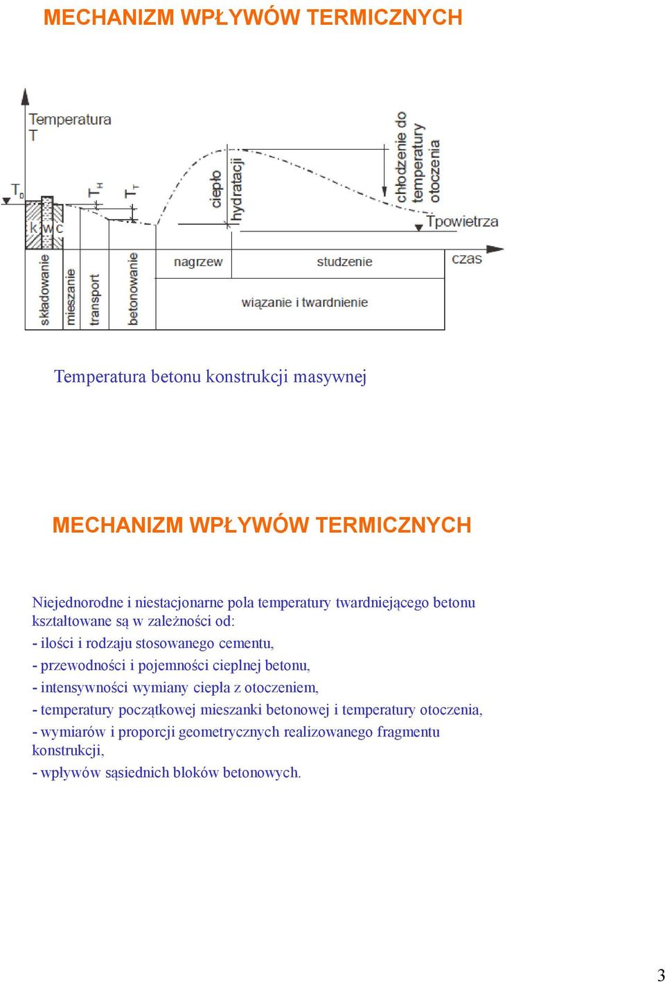 przewodności i pojemności cieplnej betonu, - intensywności wymiany ciepła z otoczeniem, - temperatury początkowej mieszanki