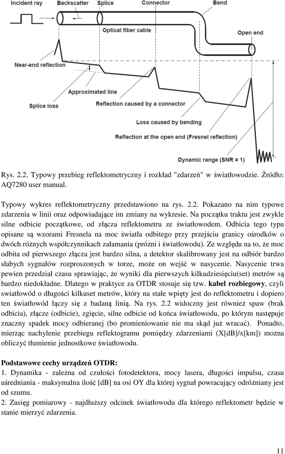 Odbicia tego typu opisane są wzorami Fresnela na moc światła odbitego przy przejściu granicy ośrodków o dwóch różnych współczynnikach załamania (próżni i światłowodu).