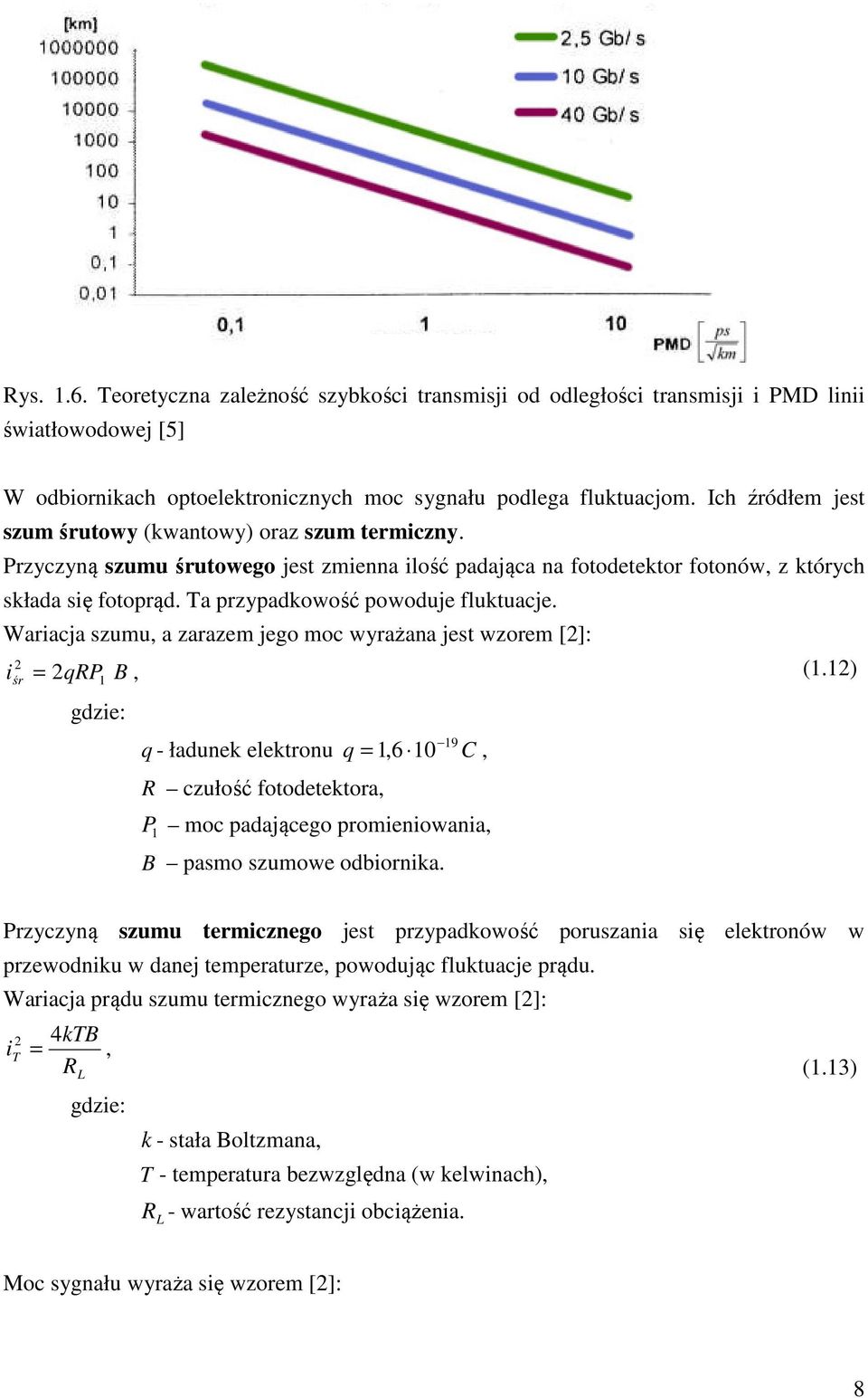 Ta przypadkowość powoduje fluktuacje. Wariacja szumu, a zarazem jego moc wyrażana jest wzorem [2]: 2 i śr 1 = 2qRP B, (1.