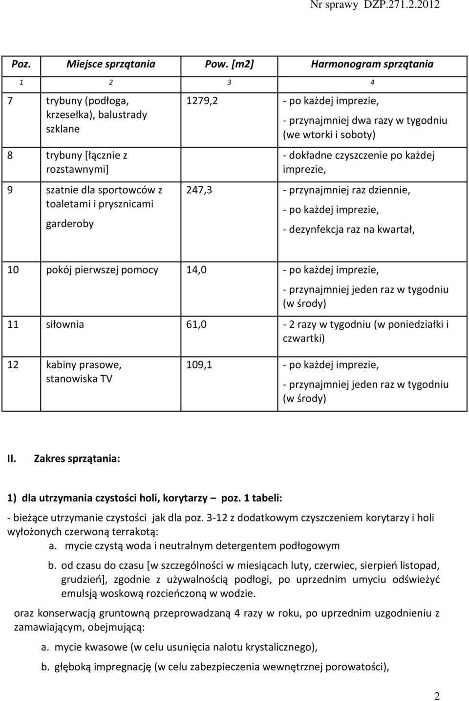 każdej imprezie, - przynajmniej dwa razy w tygodniu (we wtorki i soboty) - dokładne czyszczenie po każdej imprezie, 247,3 - przynajmniej raz dziennie, - po każdej imprezie, - dezynfekcja raz na