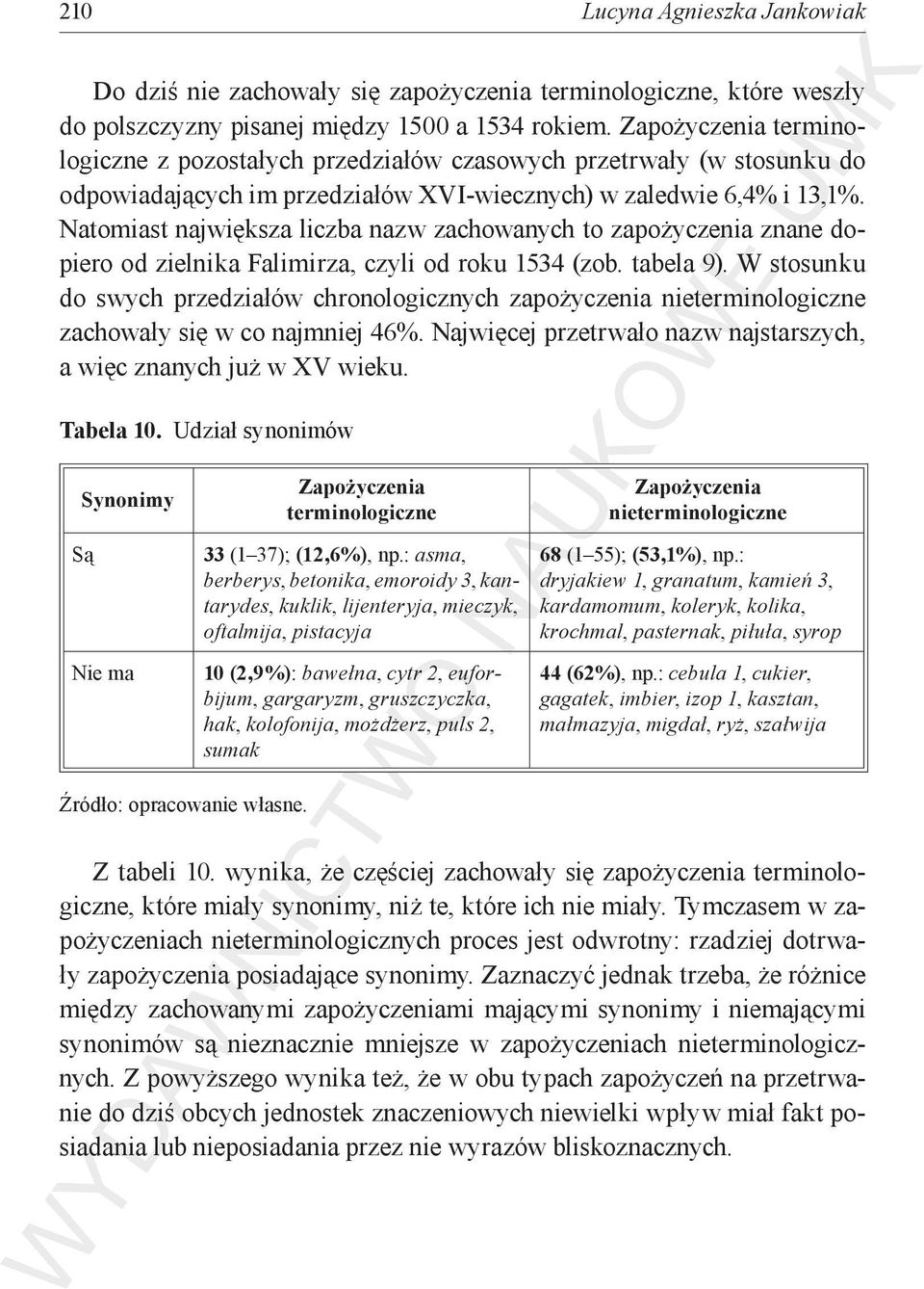 Natomiast największa liczba nazw zachowanych to zapożyczenia znane dopiero od zielnika Falimirza, czyli od roku 1534 (zob. tabela 9).