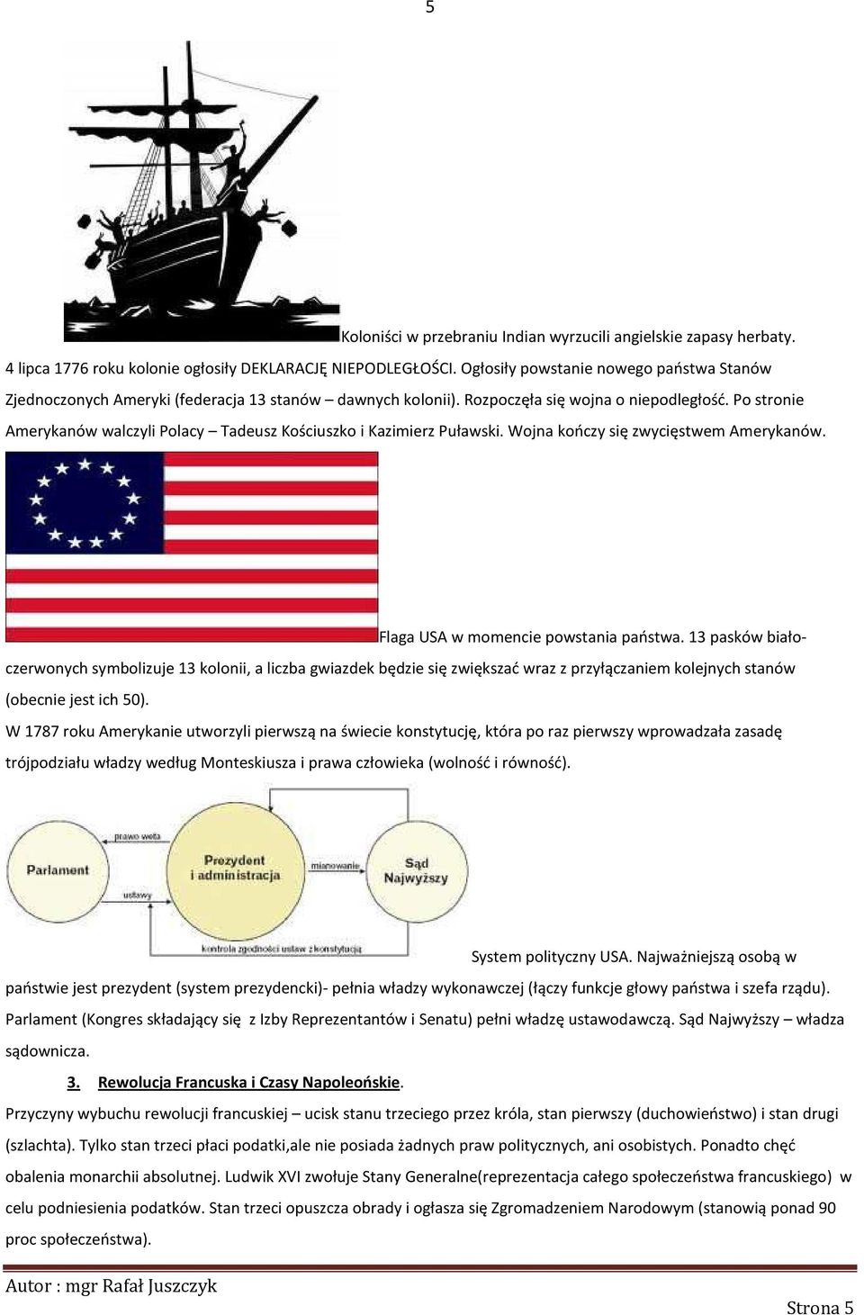 Po stronie Amerykanów walczyli Polacy Tadeusz Kościuszko i Kazimierz Puławski. Wojna kończy się zwycięstwem Amerykanów. Flaga USA w momencie powstania państwa.