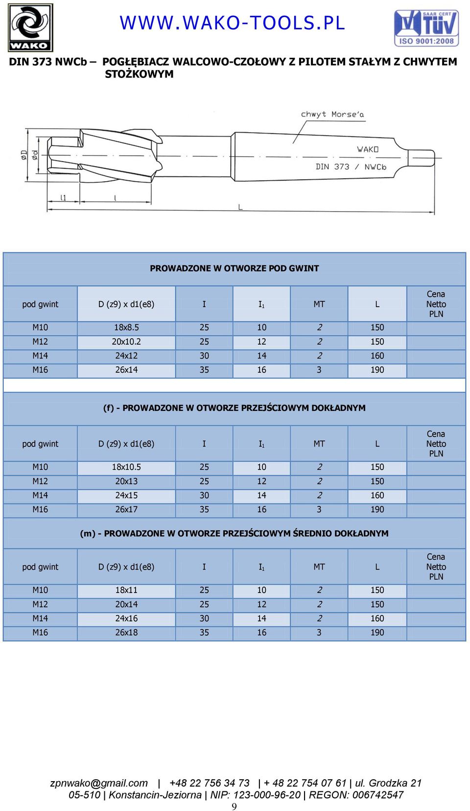 2 25 12 2 150 M14 24x12 30 14 2 160 M16 26x14 35 16 3 190 (f) - PROWADZONE W OTWORZE PRZEJŚCIOWYM DOKŁADNYM pod gwint D (z9) x d1(e8) I I 1 M10