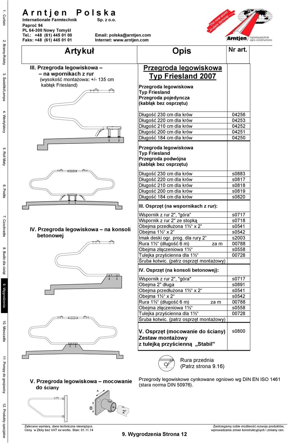 mocowanie do ściany B A 2 Typ Friesland 2007 Typ Friesland Przegroda pojedyncza (kabłąk bez osprzętu) Długość 230 cm dla krów 04256 Długość 220 cm dla krów 04253 Długość 210 cm dla krów 04252 Długość