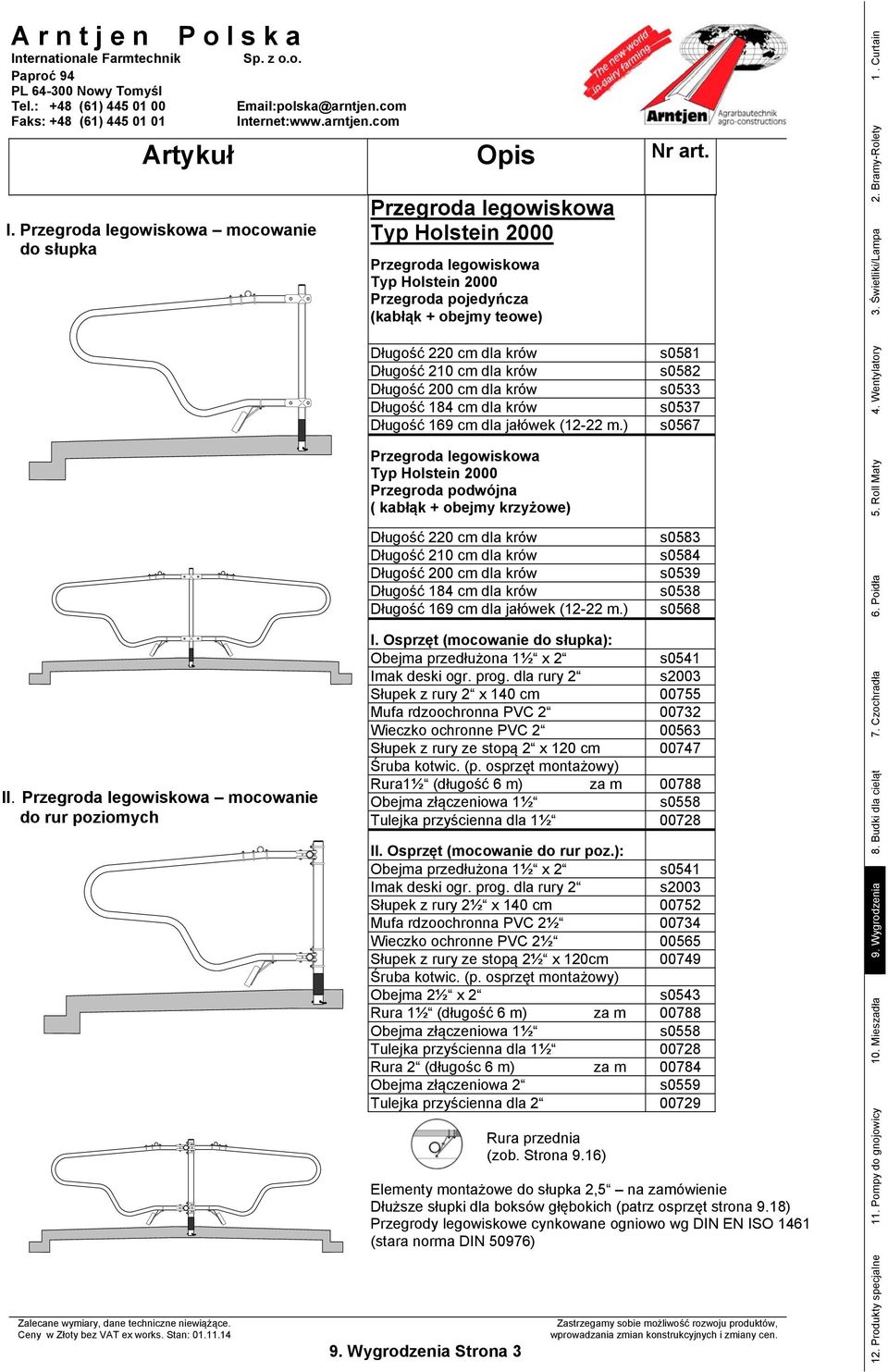 ) Typ Holstein 2000 Przegroda podwójna ( kabłąk + obejmy krzyżowe) Długość 220 cm dla krów Długość 210 cm dla krów Długość 200 cm dla krów Długość 184 cm dla krów Długość 169 cm dla jałówek (12-22 m.