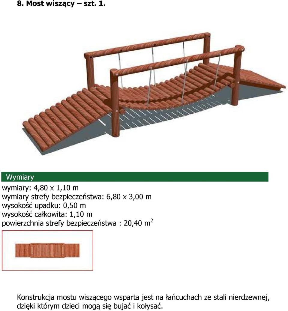 wysokość upadku: 0,50 m wysokość całkowita: 1,10 m powierzchnia strefy