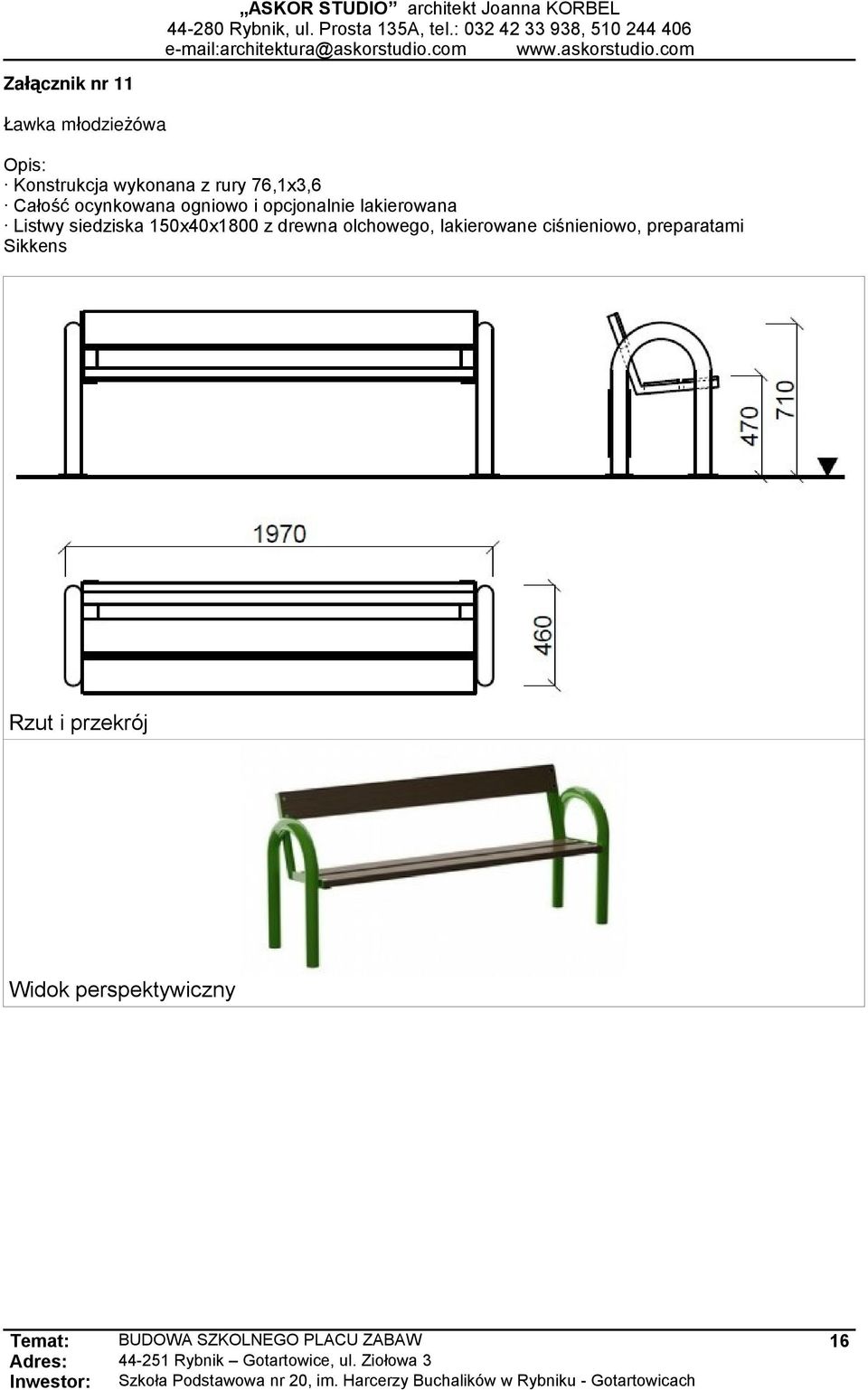 siedziska 150x40x1800 z drewna olchowego, lakierowane ciśnieniowo,