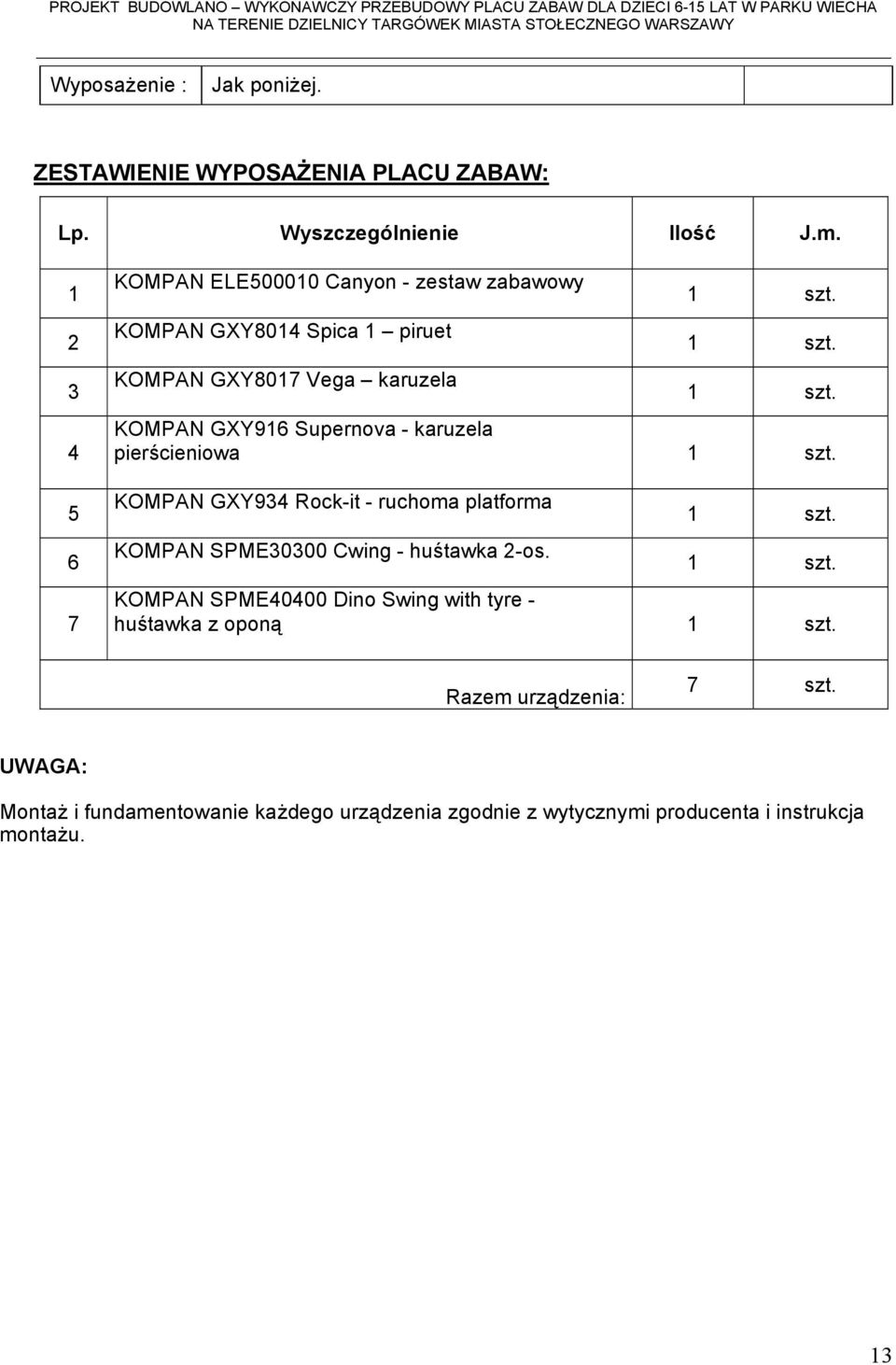 1 szt. 1 szt. KOMPAN GXY916 Supernova - karuzela pierścieniowa 1 szt.