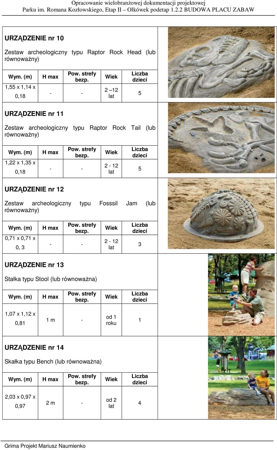 archeologiczny typu Fosssil Jam (lub równowaŝny) 0,71 x 0,71 x 0, 3 - - 2-12 3 URZĄDZENIE nr 13 Stałka typu Stool (lub