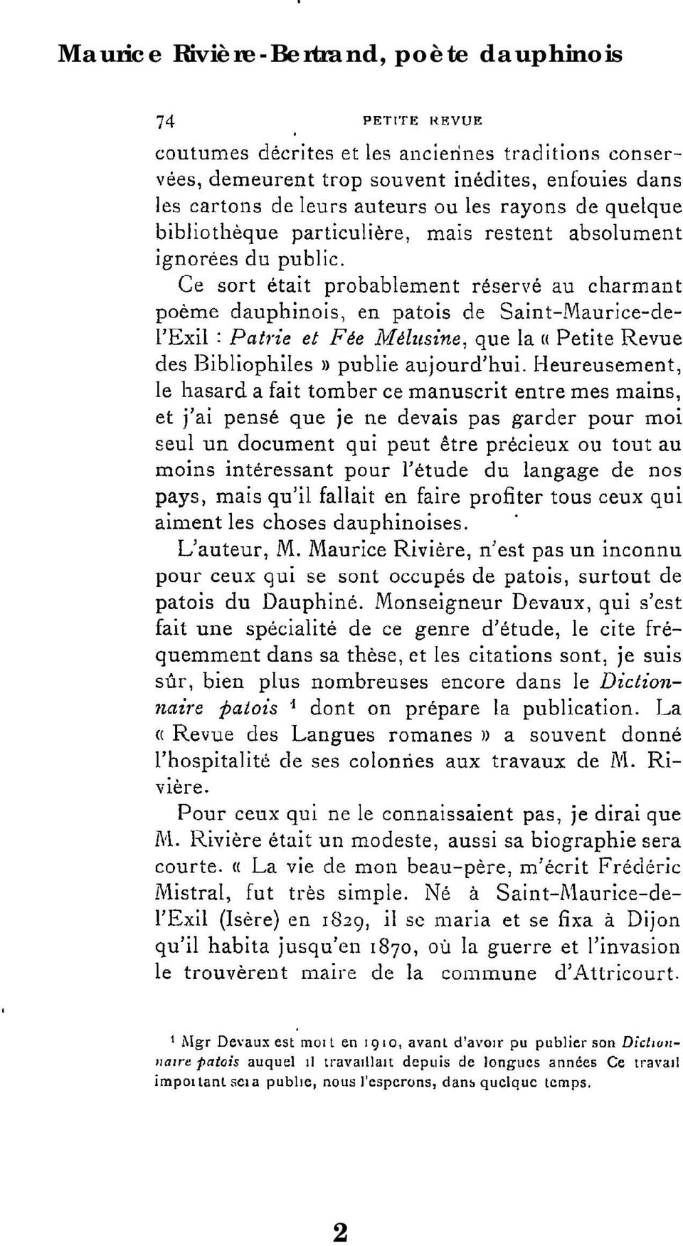 'Ke, que la «Petite Revue des Bibliophiles publie aujourd'hui.